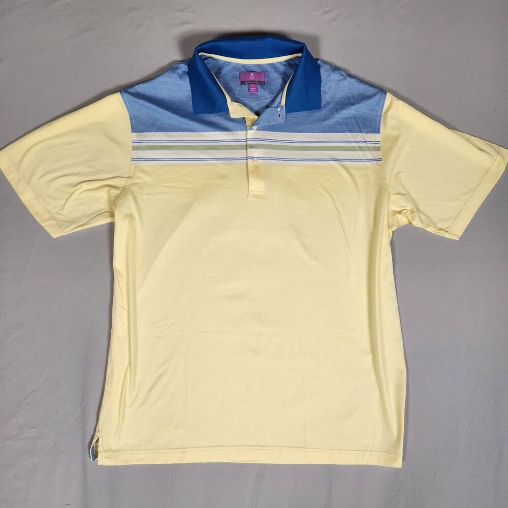 Aristo Eighteen Polo Shirt XL Yellow Blue Striped Golf Casual Mens